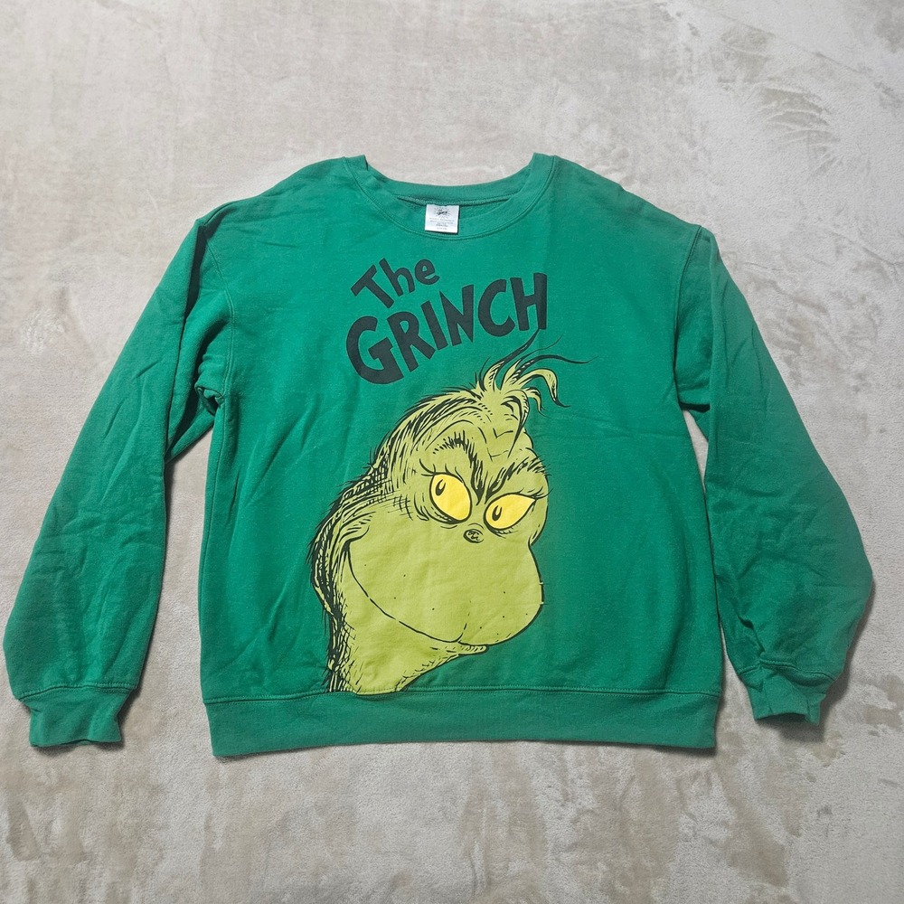 Dr Seuss The Grinch Green Graphic Crewneck Sweatshirt Juniors Large